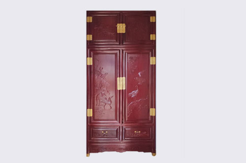 城厢高端中式家居装修深红色纯实木衣柜