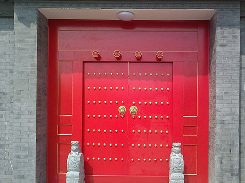 城厢中国传统四合院系列朱红色中式木制大门木作